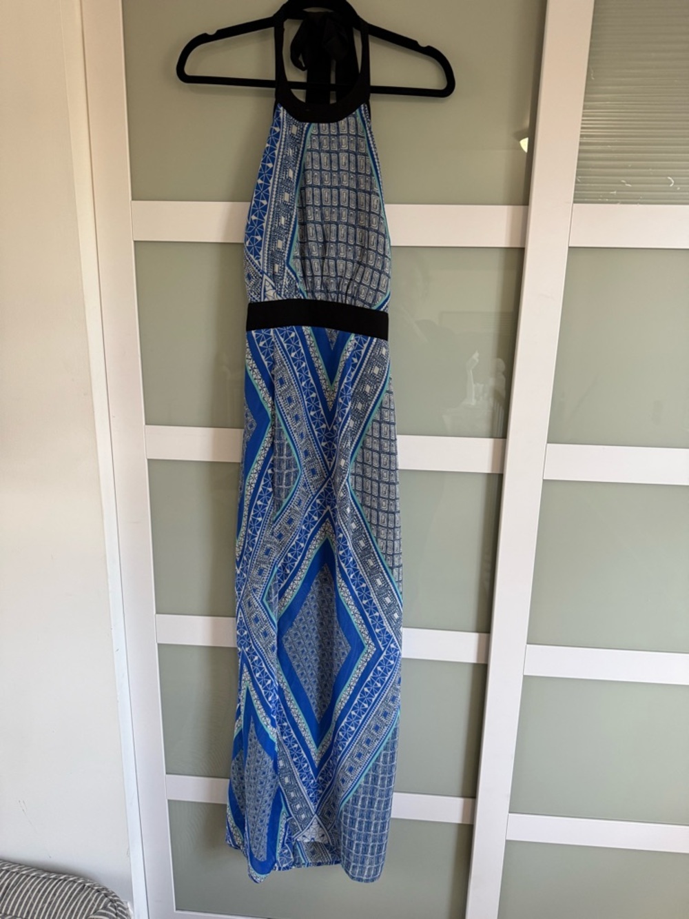 Forever 21 Blue and Black Halter Patterned Maxi Dress